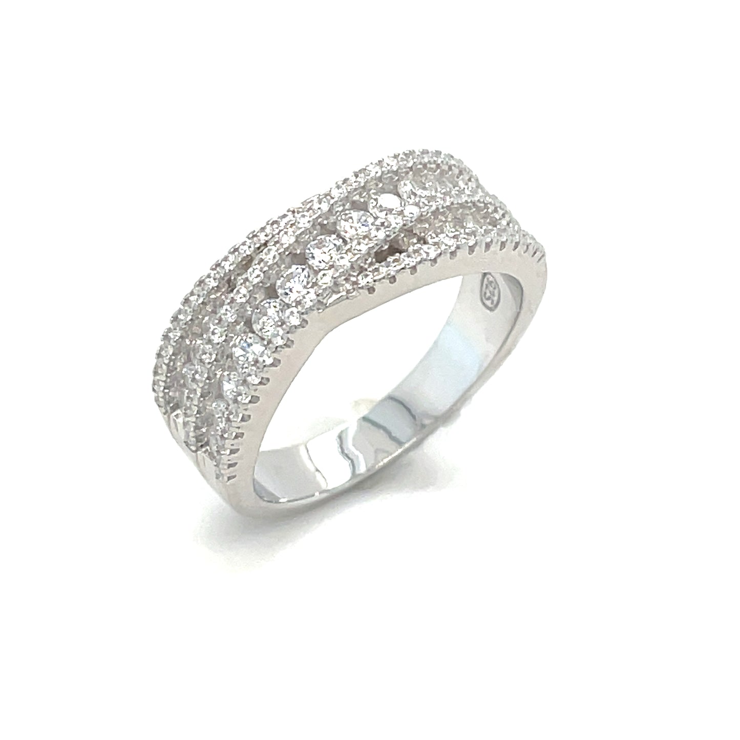 Sterling Silver Ring Multi Cubic Zirconia Crossover