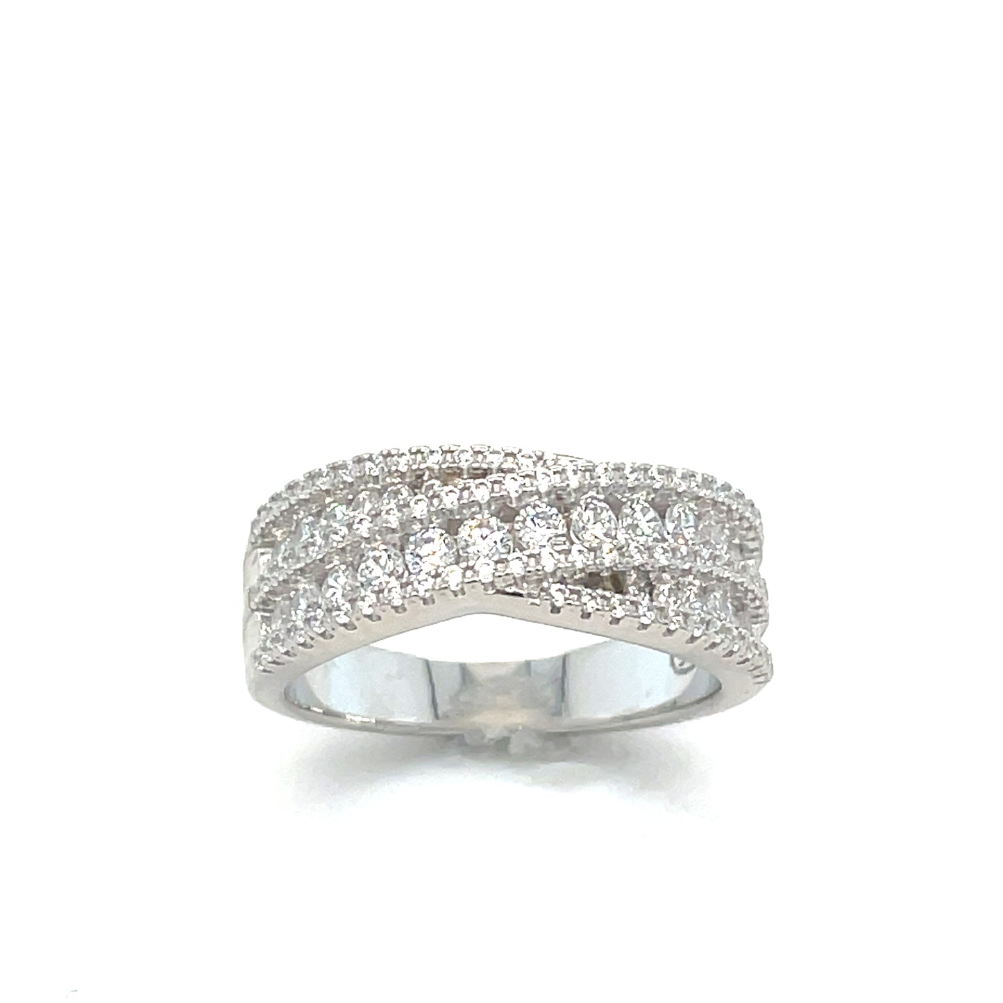 Sterling Silver Ring Multi Cubic Zirconia Crossover