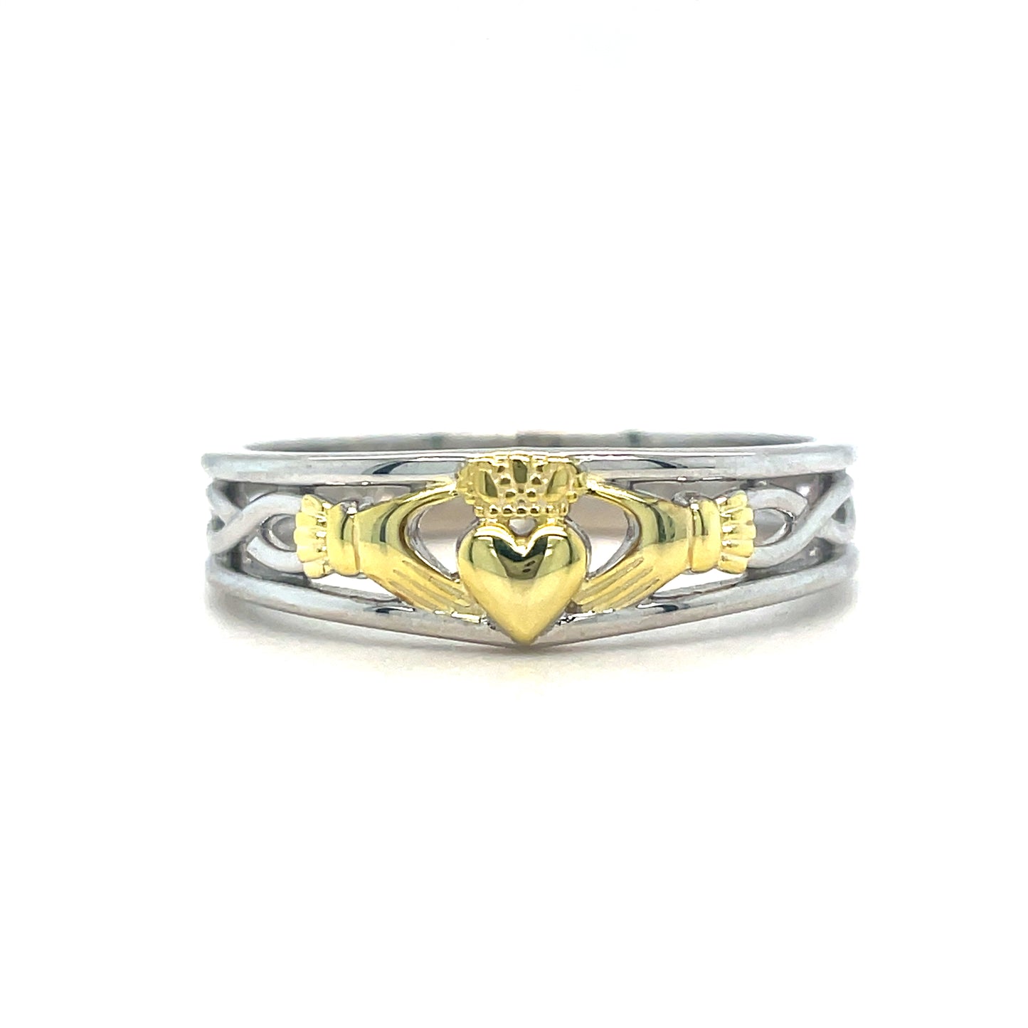 Sterling Silver + Gold Plated Ring Claddagh Band