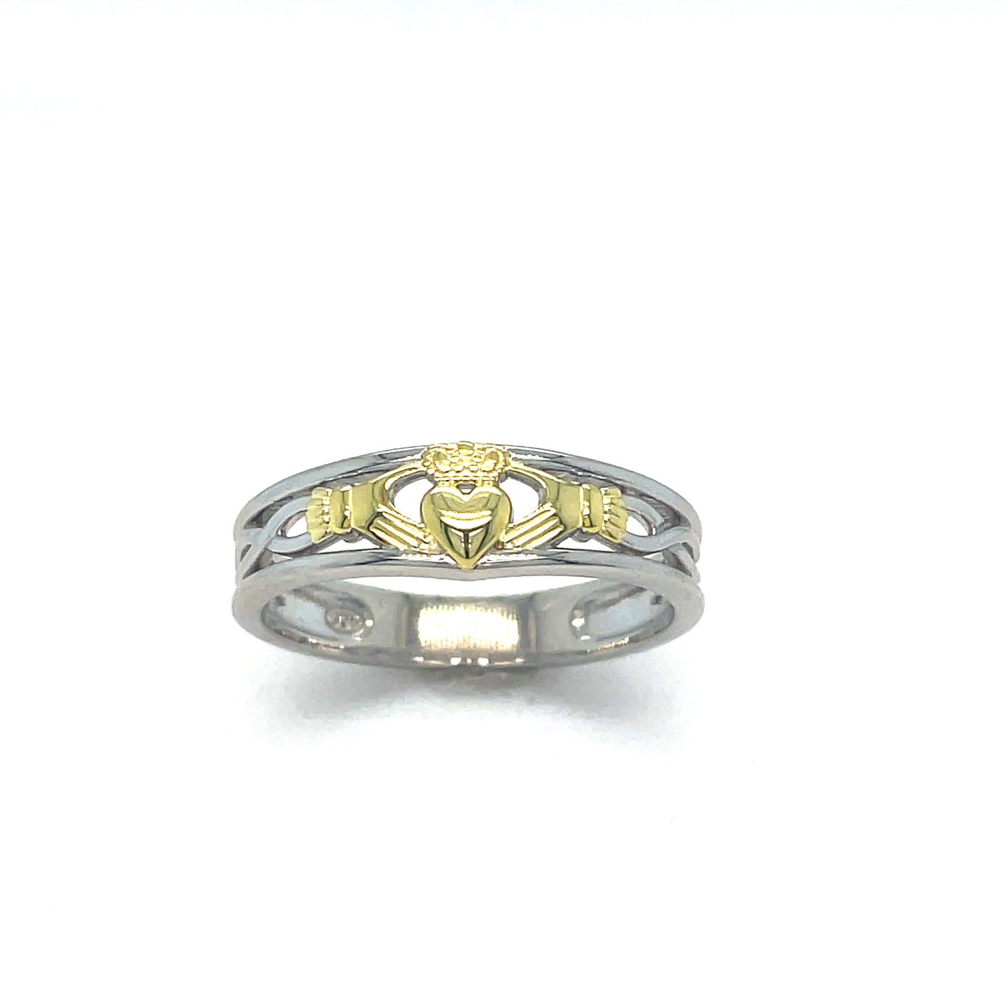 Sterling Silver + Gold Plated Ring Claddagh Band