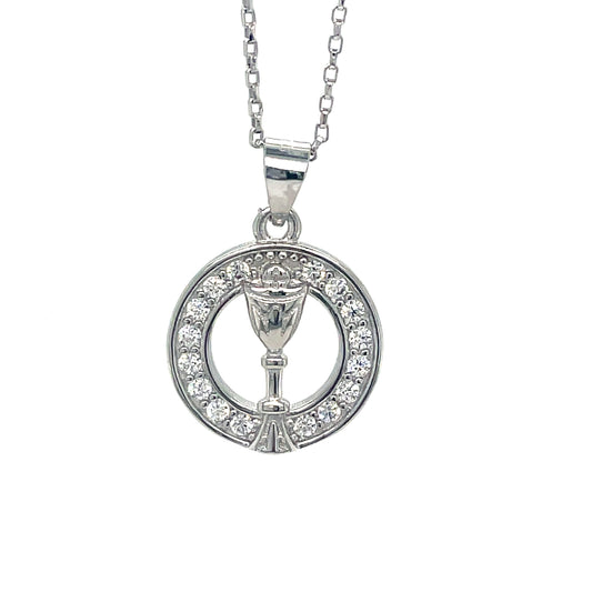 Sterling Silver Open CZ Circle Pendant with Chalice