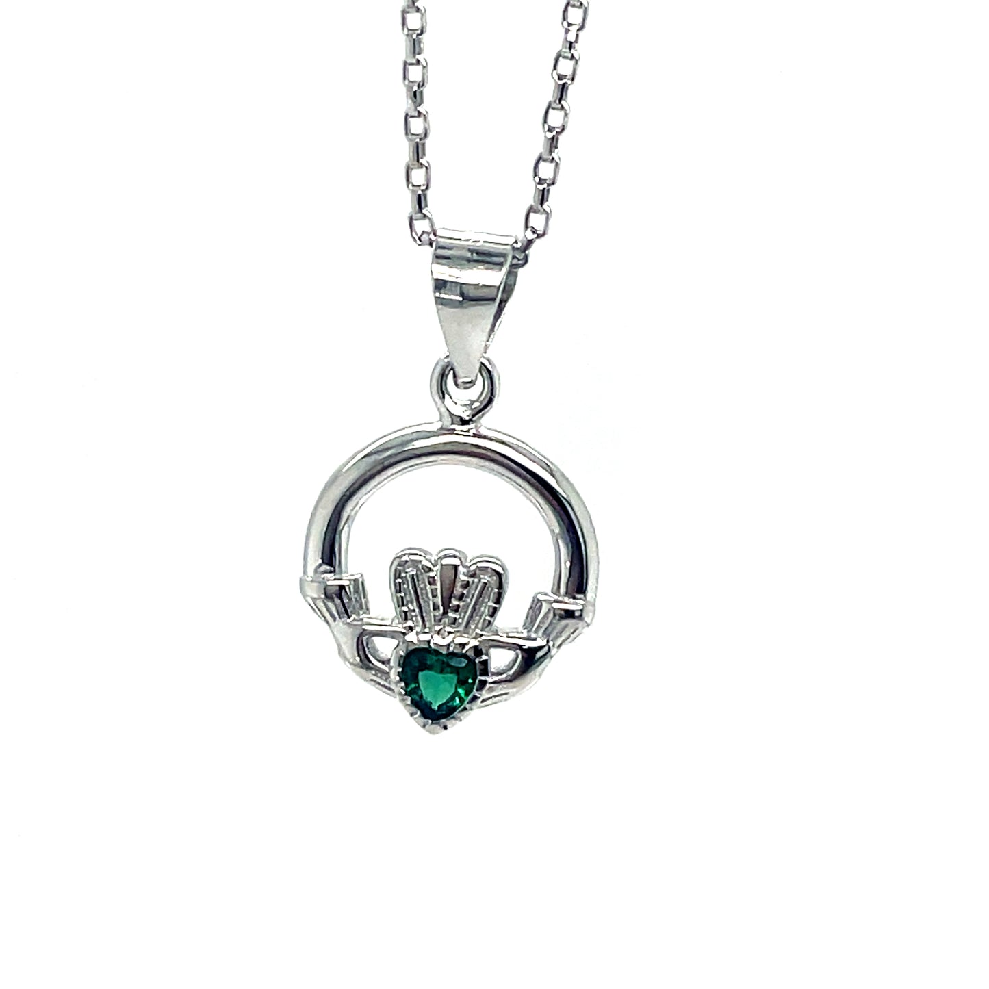 Sterling Silver Open Green CZ Claddagh Pendant