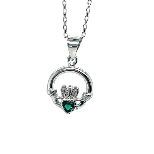 Sterling Silver Open Green CZ Claddagh Pendant