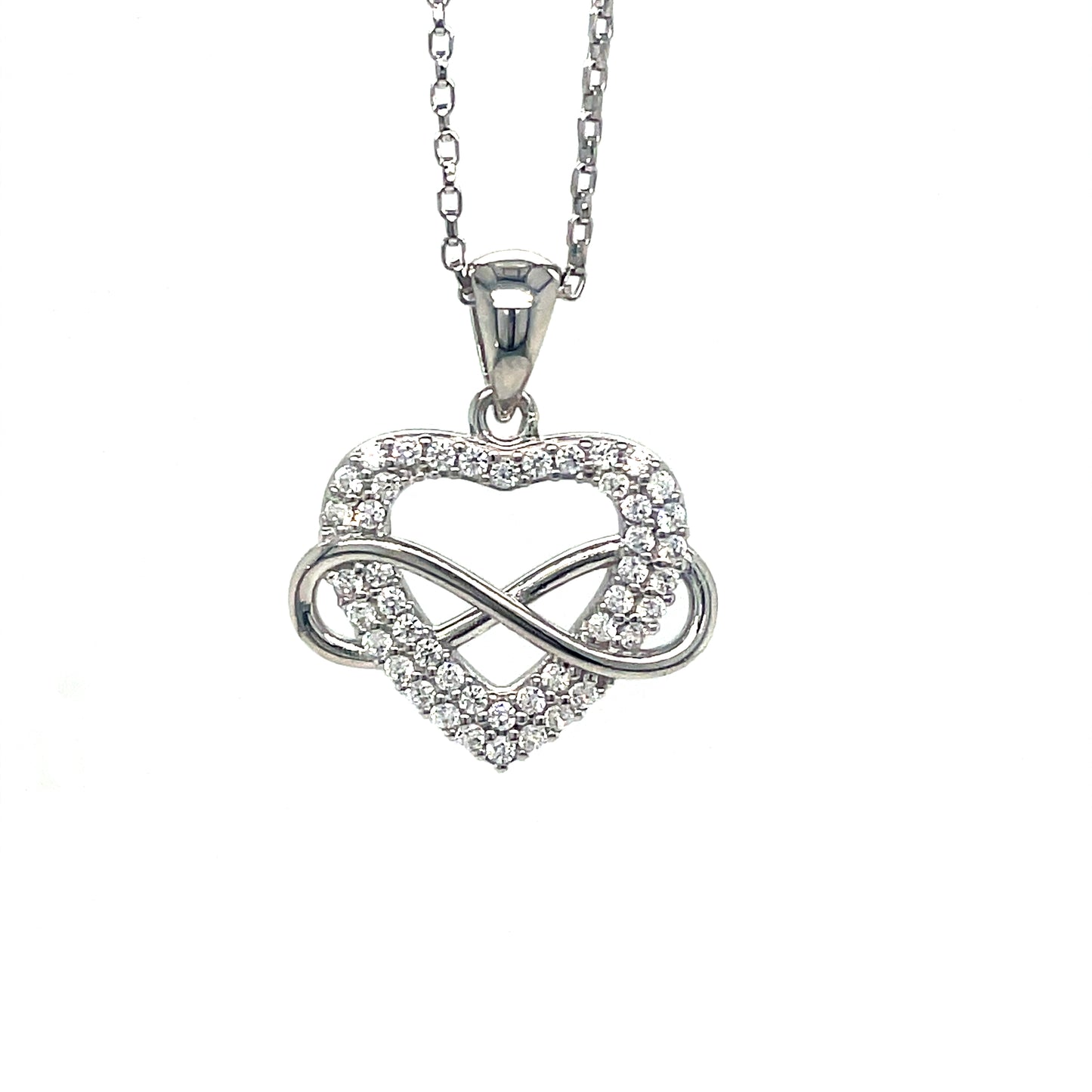 Sterling Silver Open CZ Hear with Infinity Symbol Pendant