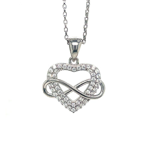 Sterling Silver Open CZ Hear with Infinity Symbol Pendant