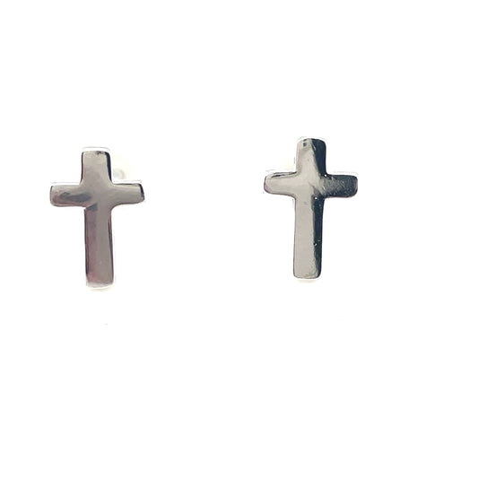 Sterling Silver Plain Cross Earrings