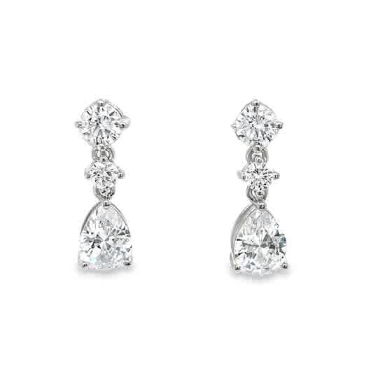 Sterling Silver Round and PEar Cut CZ Drop Earrings