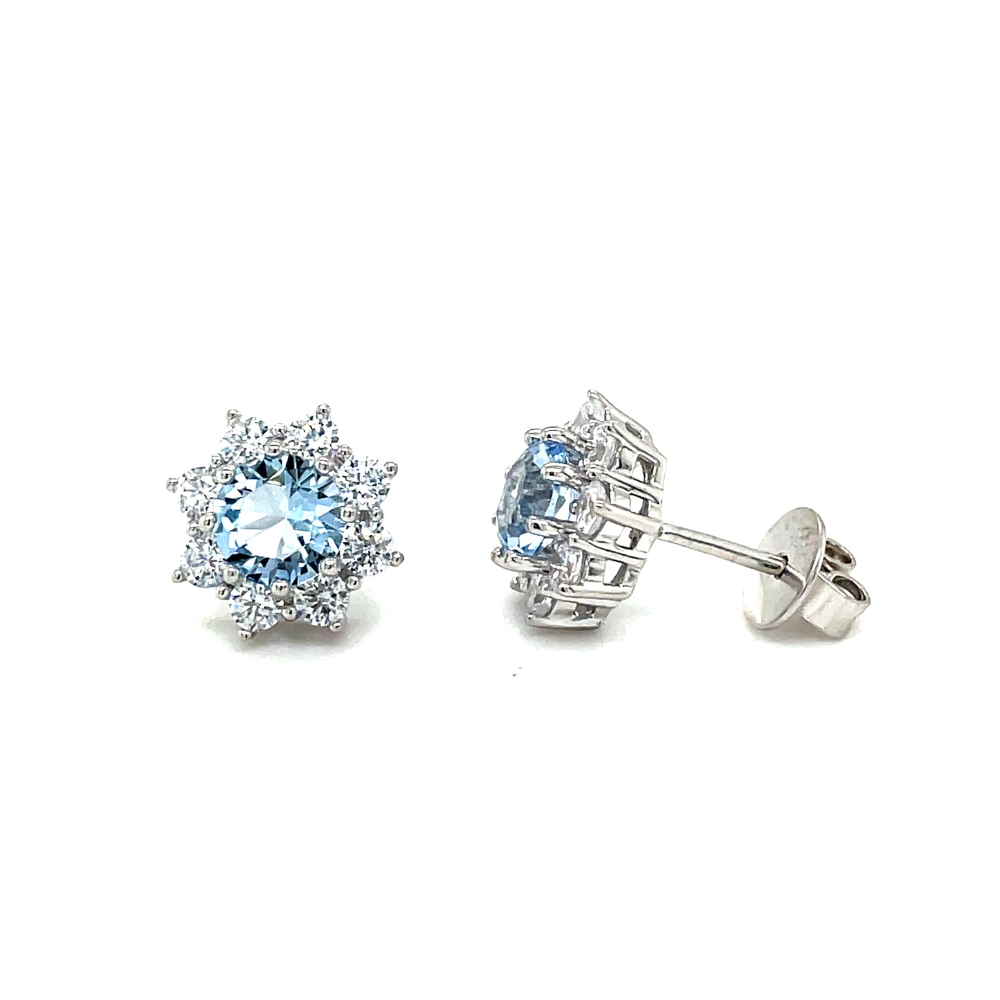 Sterling Silver Round Blue CZ Halo Stud Earring