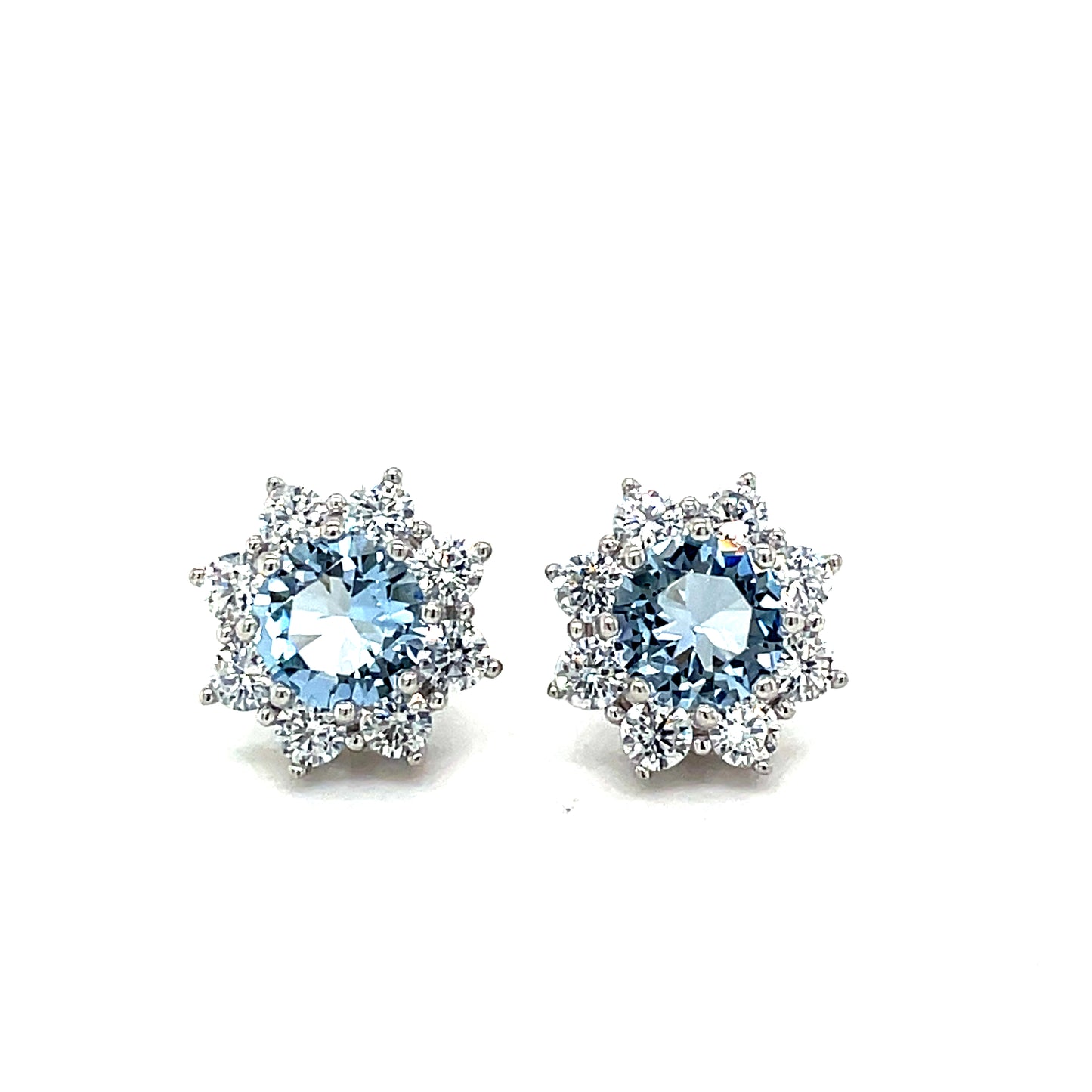 Sterling Silver Round Blue CZ Halo Stud Earring