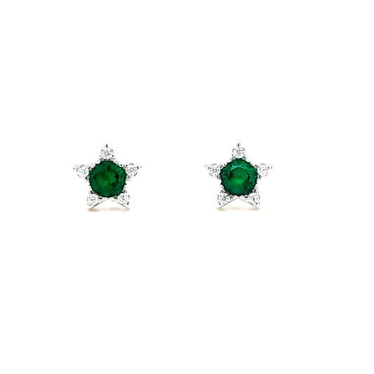 Sterling Silver Green and White CZ Star Stud Earring