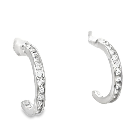 Sterling Silver Channel Set CZ Half Huggy Earrings