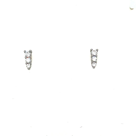 Sterling Silver Three Stone Graduated CZ Stud Earrings