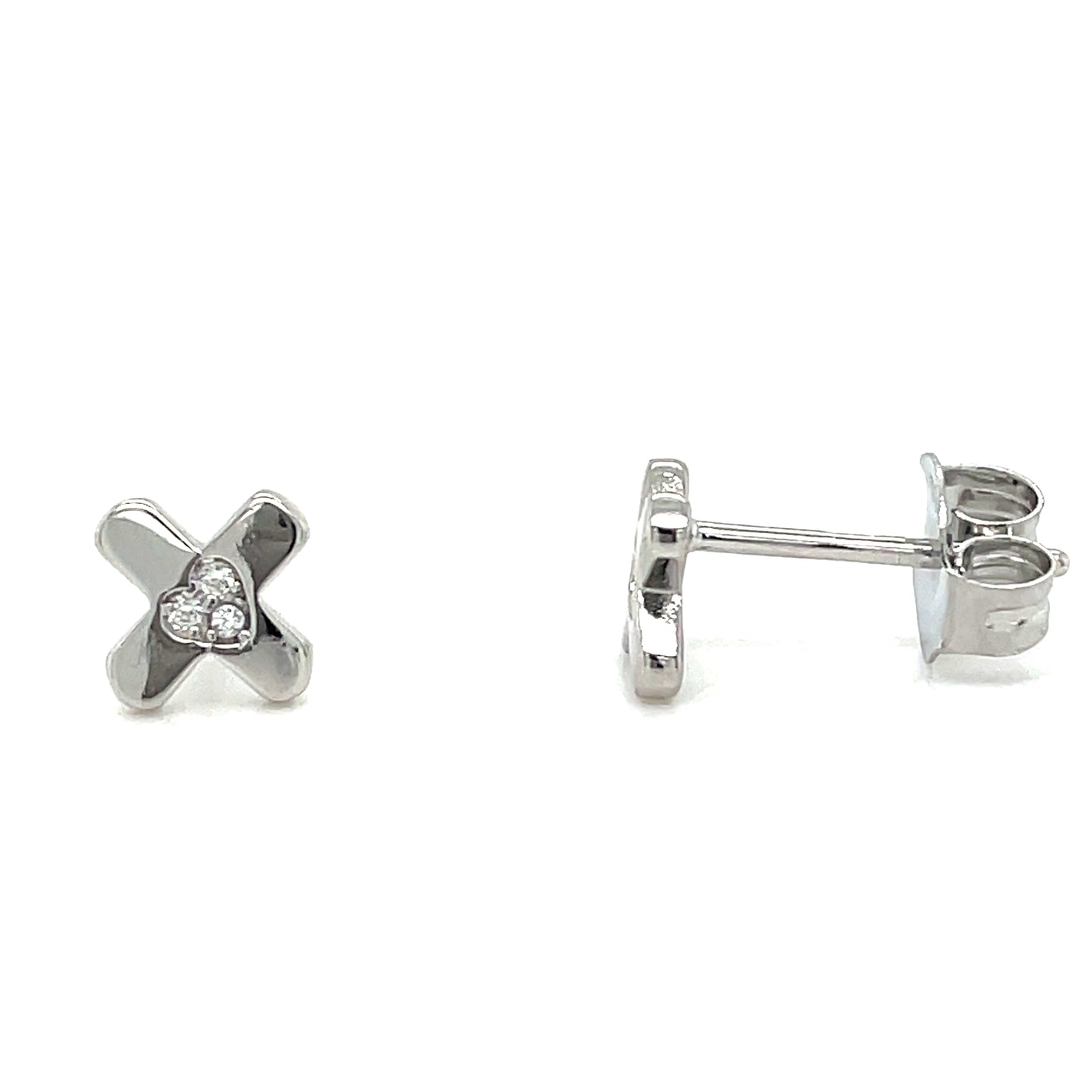 Sterling Silver Heart CZ Cross Earrings