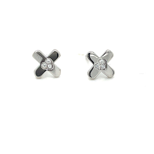 Sterling Silver Heart CZ Cross Earrings