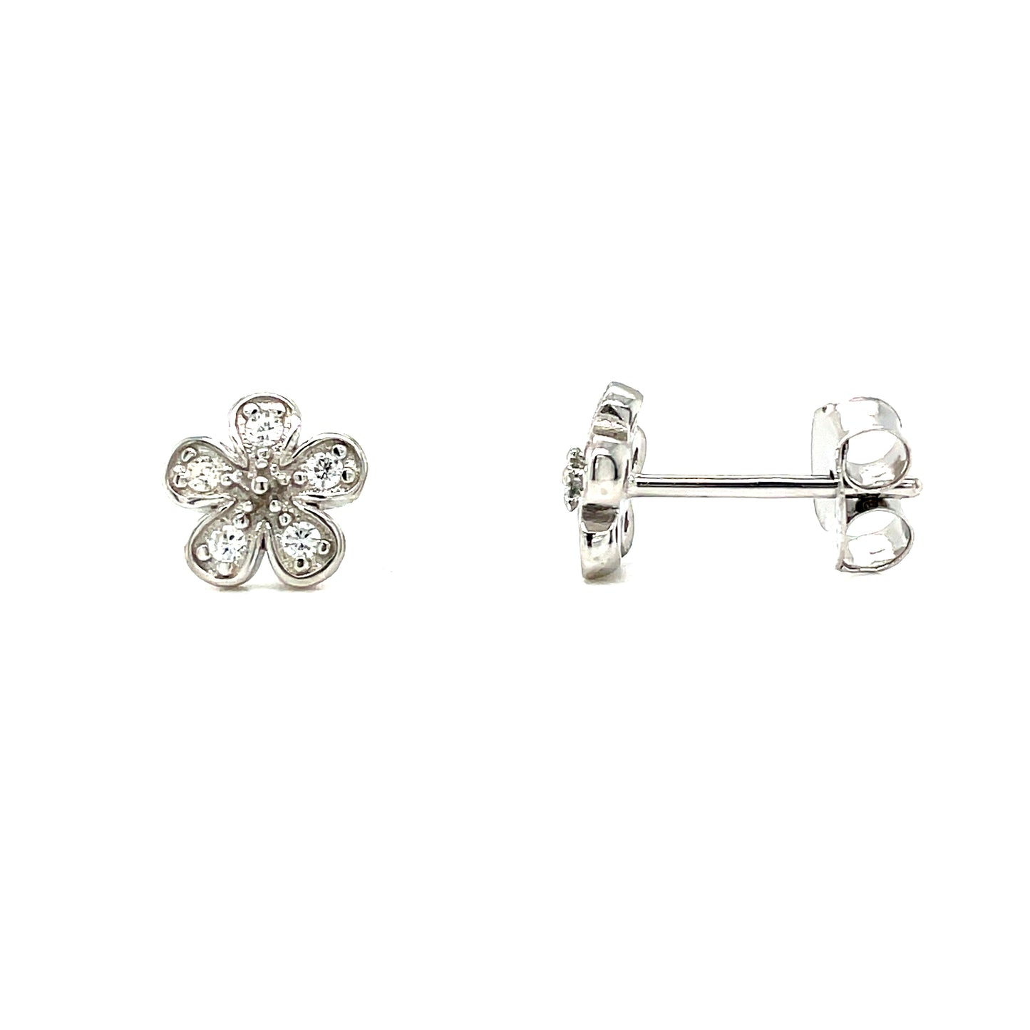 Sterling Silver Pave CZ Flower Stud Earrings