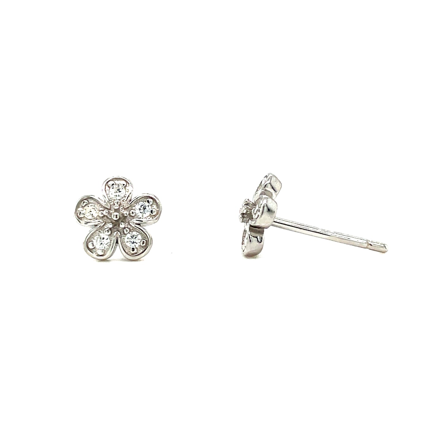 Sterling Silver Pave CZ Flower Stud Earrings