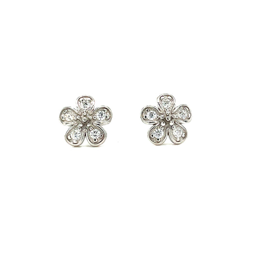 Sterling Silver Pave CZ Flower Stud Earrings