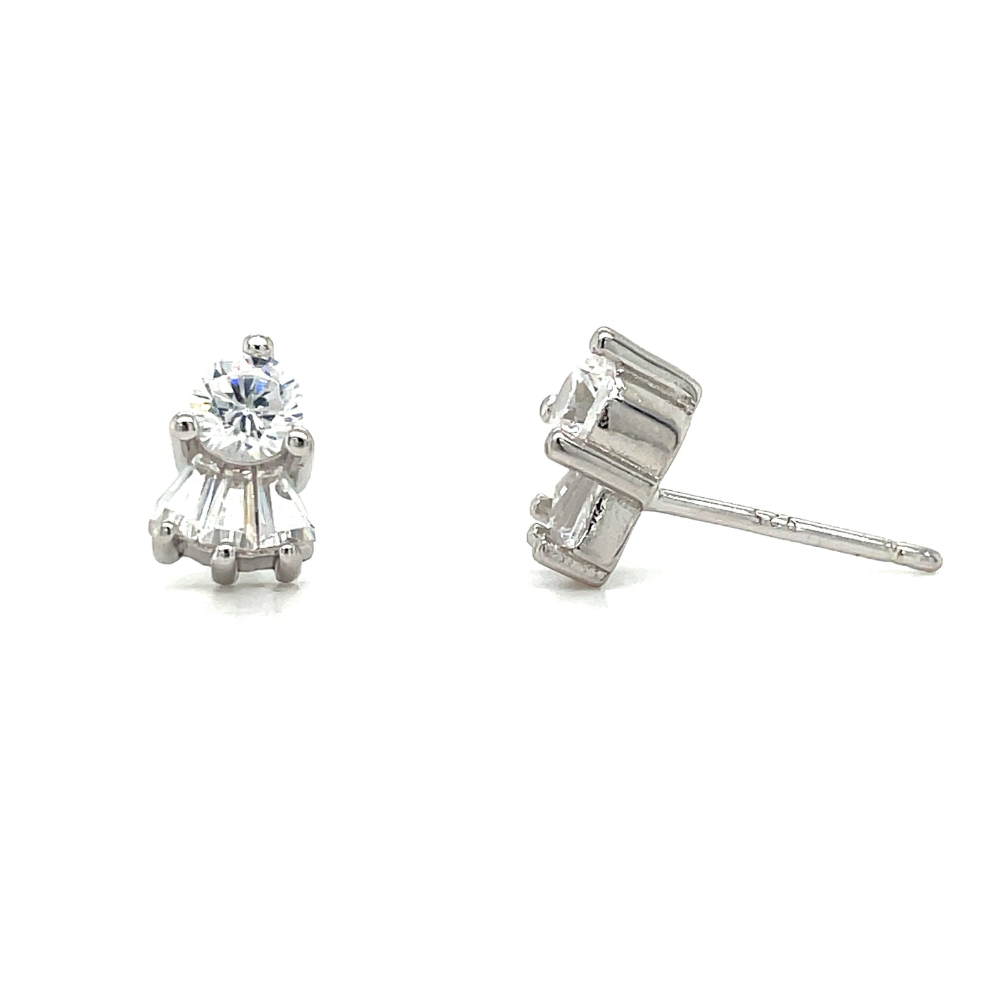 Sterling Silver CZ Heart Crown Stud Earrings