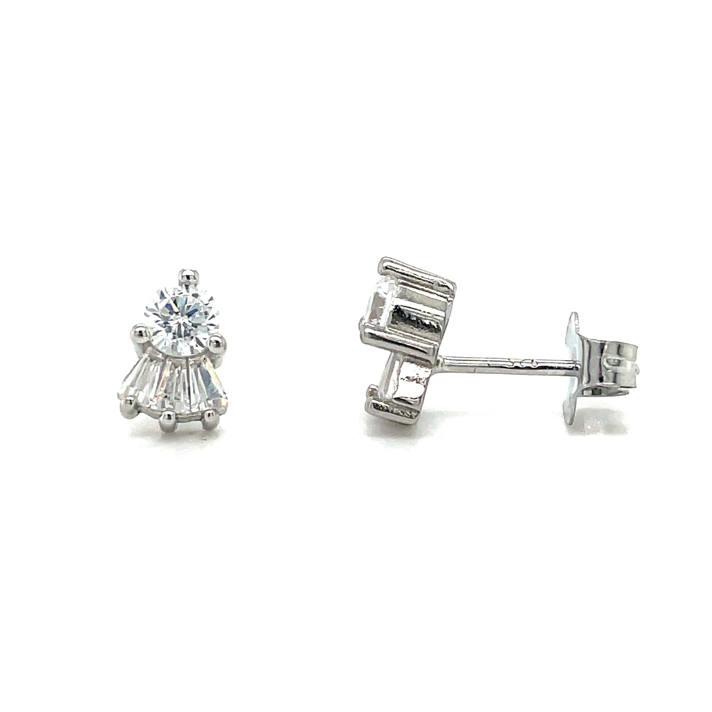 Sterling Silver CZ Heart Crown Stud Earrings