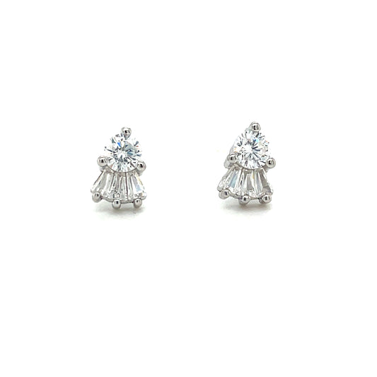 Sterling Silver CZ Heart Crown Stud Earrings