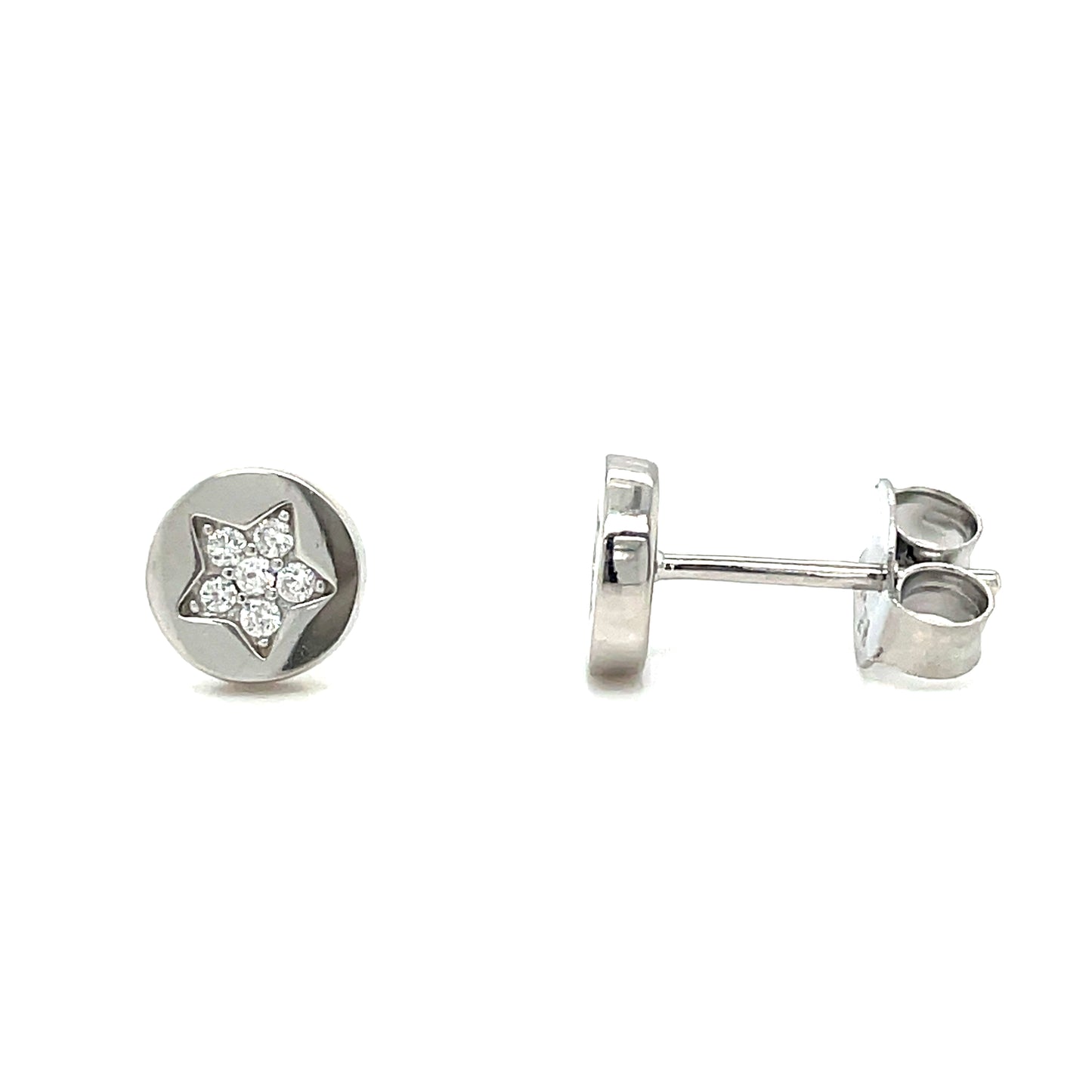 Sterling Silver Round Stud with Pave CZ Star Centre Earrings