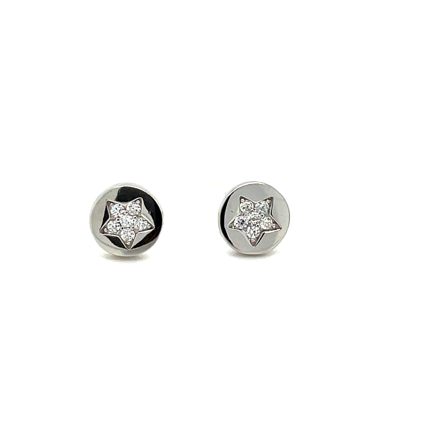 Sterling Silver Round Stud with Pave CZ Star Centre Earrings