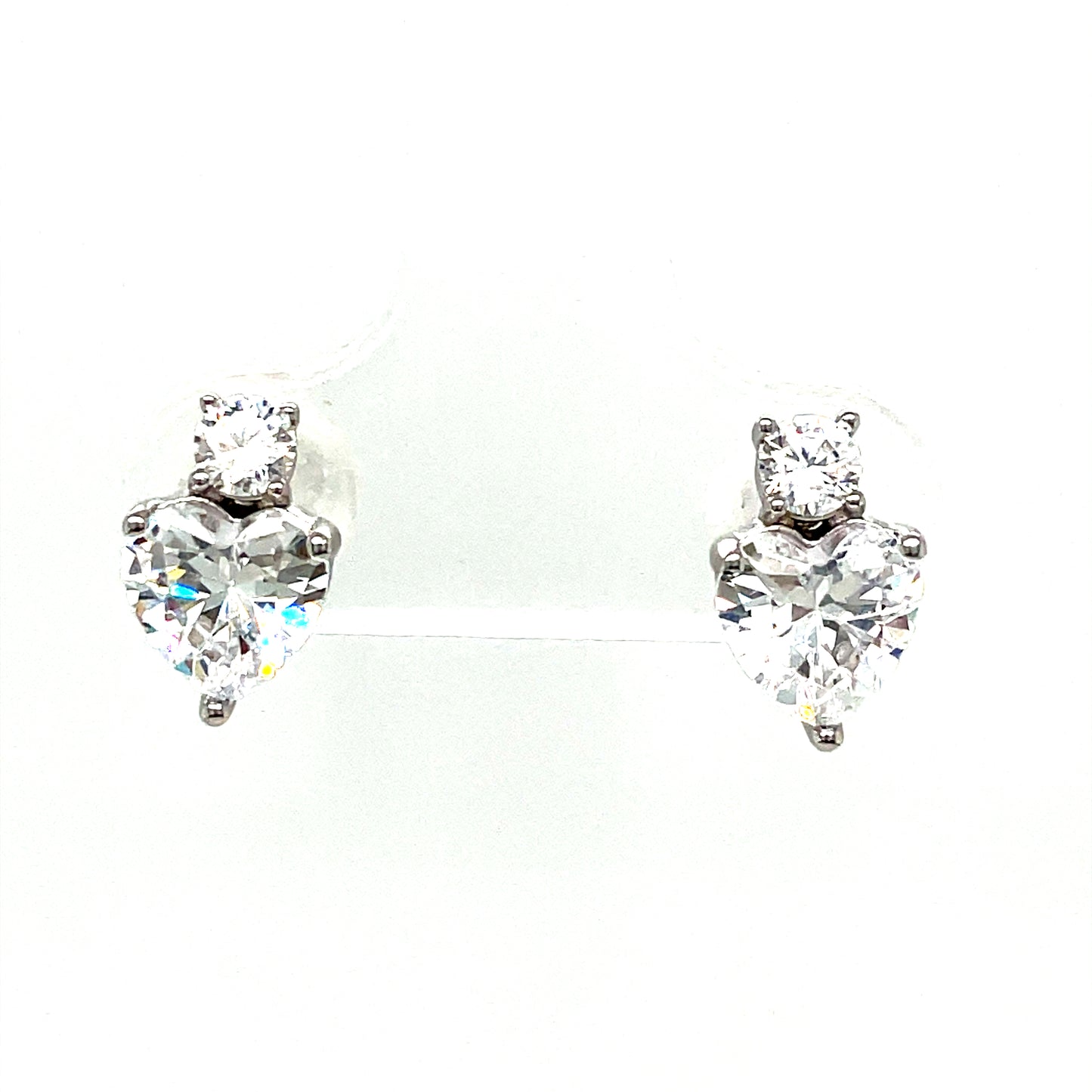 Sterling Silver Round and Heart CZ Stud Earrings