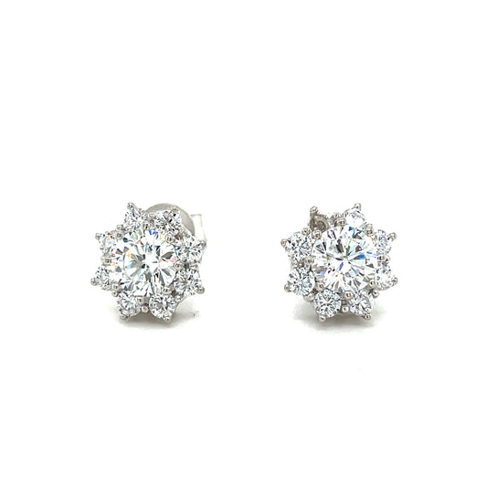 Sterling Silver Round CZ Cluster Stud Earring