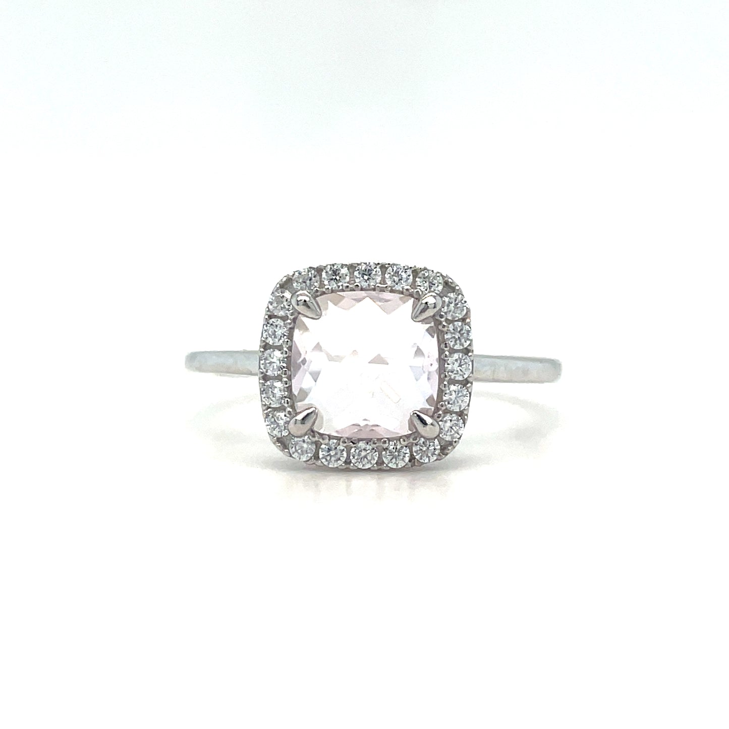 Sterling Silver Pink Cubic Zirconia Cushion Halo