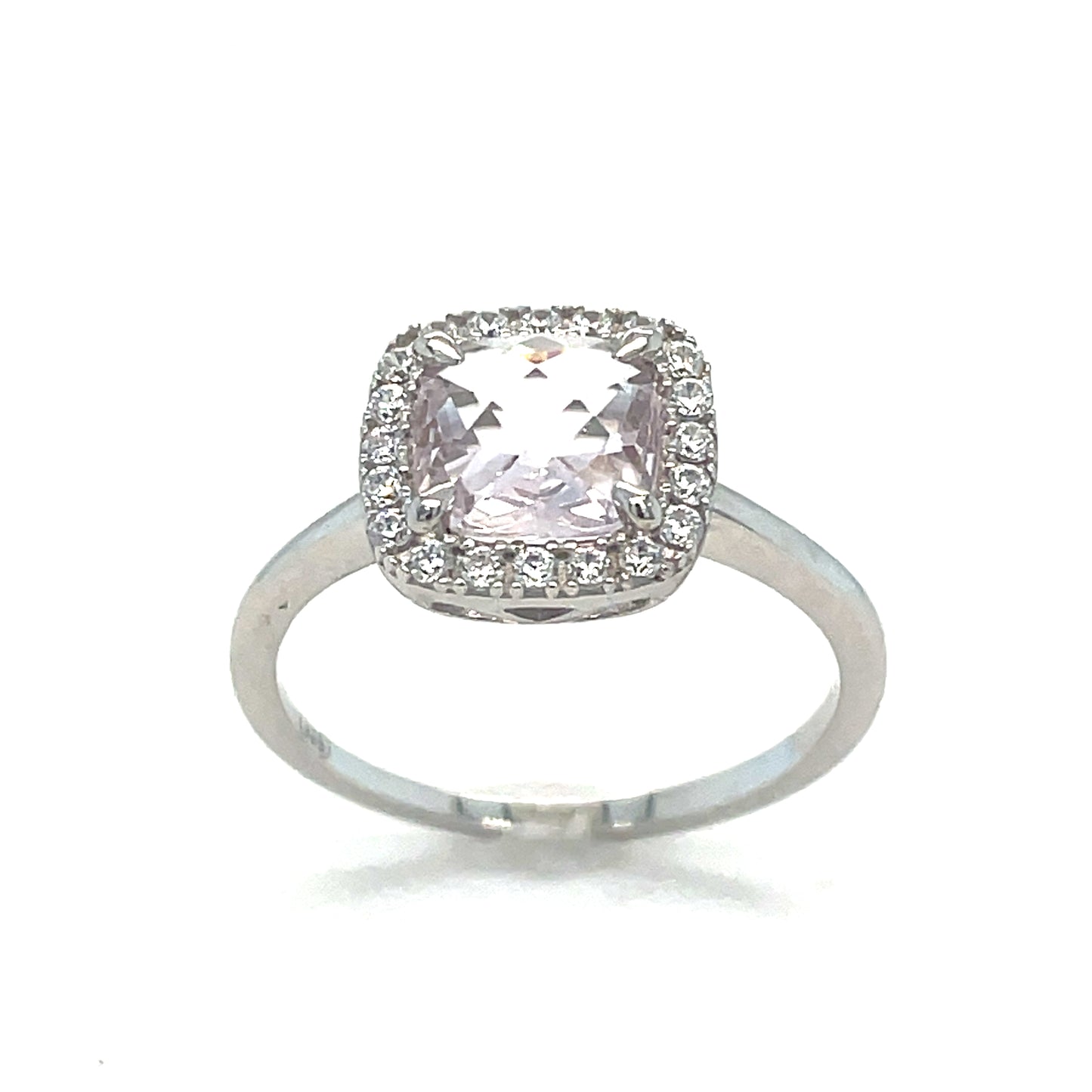 Sterling Silver Pink Cubic Zirconia Cushion Halo