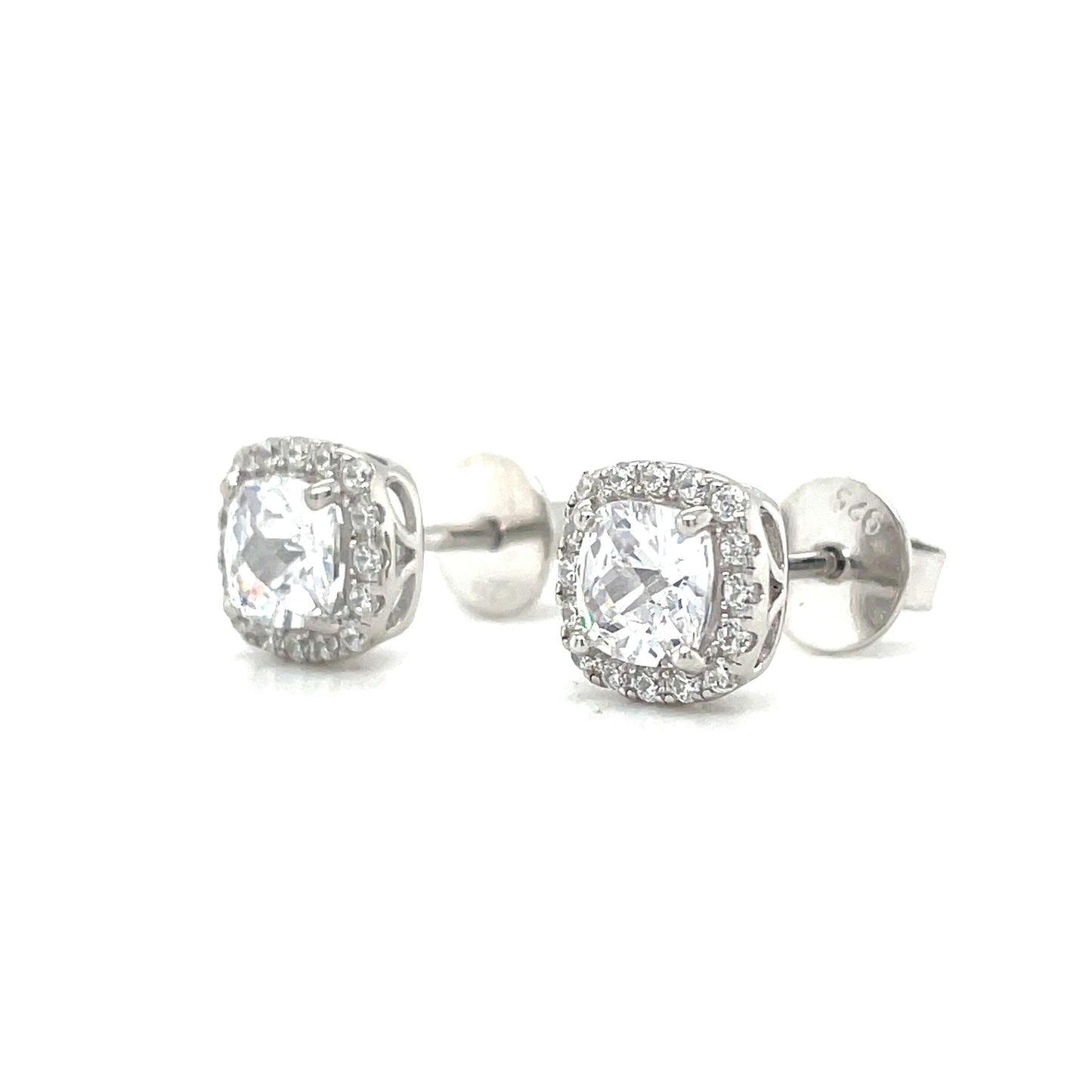 Sterling Silver Cushion Cut CZ Cluster Earrings