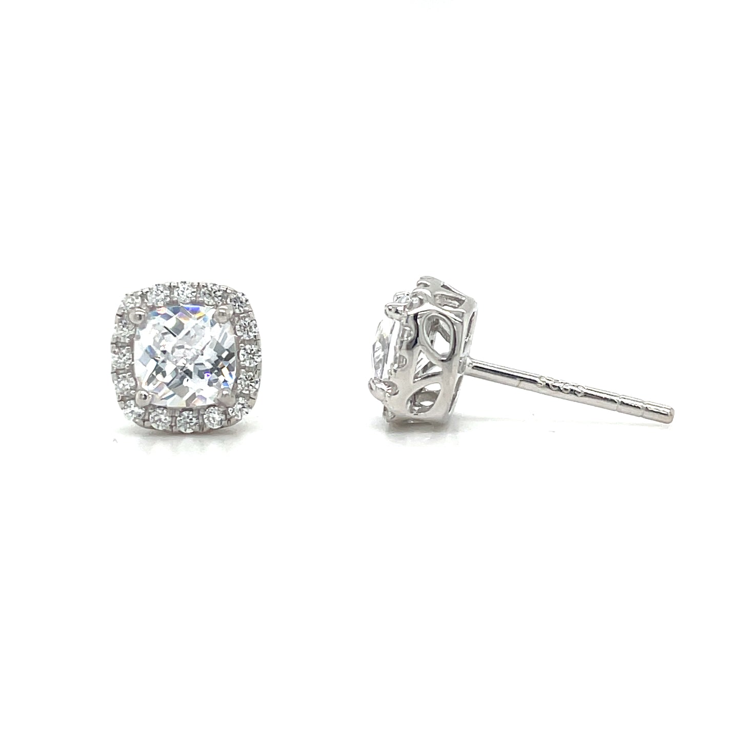 Sterling Silver Cushion Cut CZ Cluster Earrings