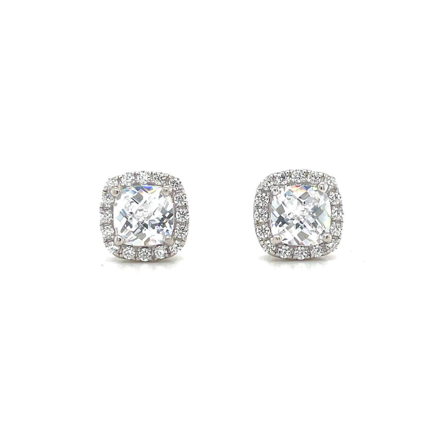 Sterling Silver Cushion Cut CZ Cluster Earrings