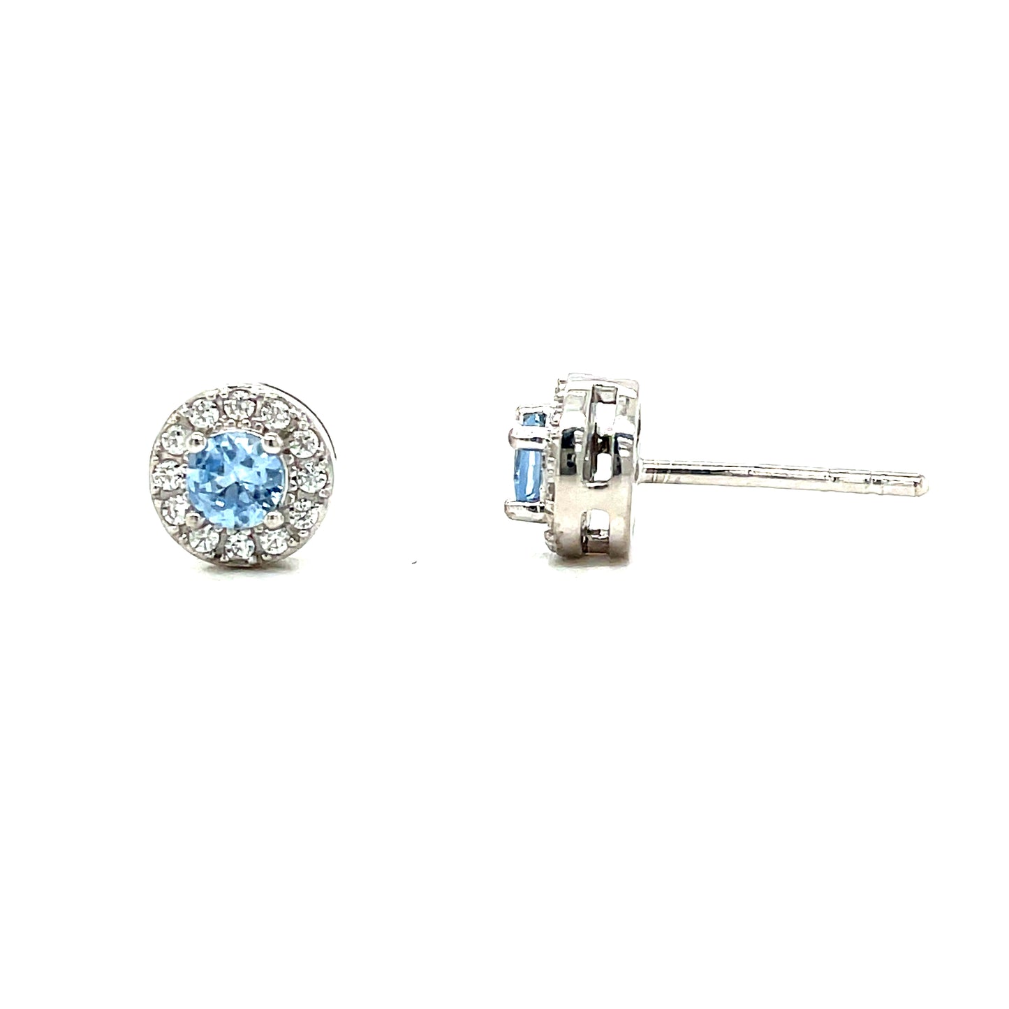 Sterling Silver Round Blue CZ Cluster Earrings