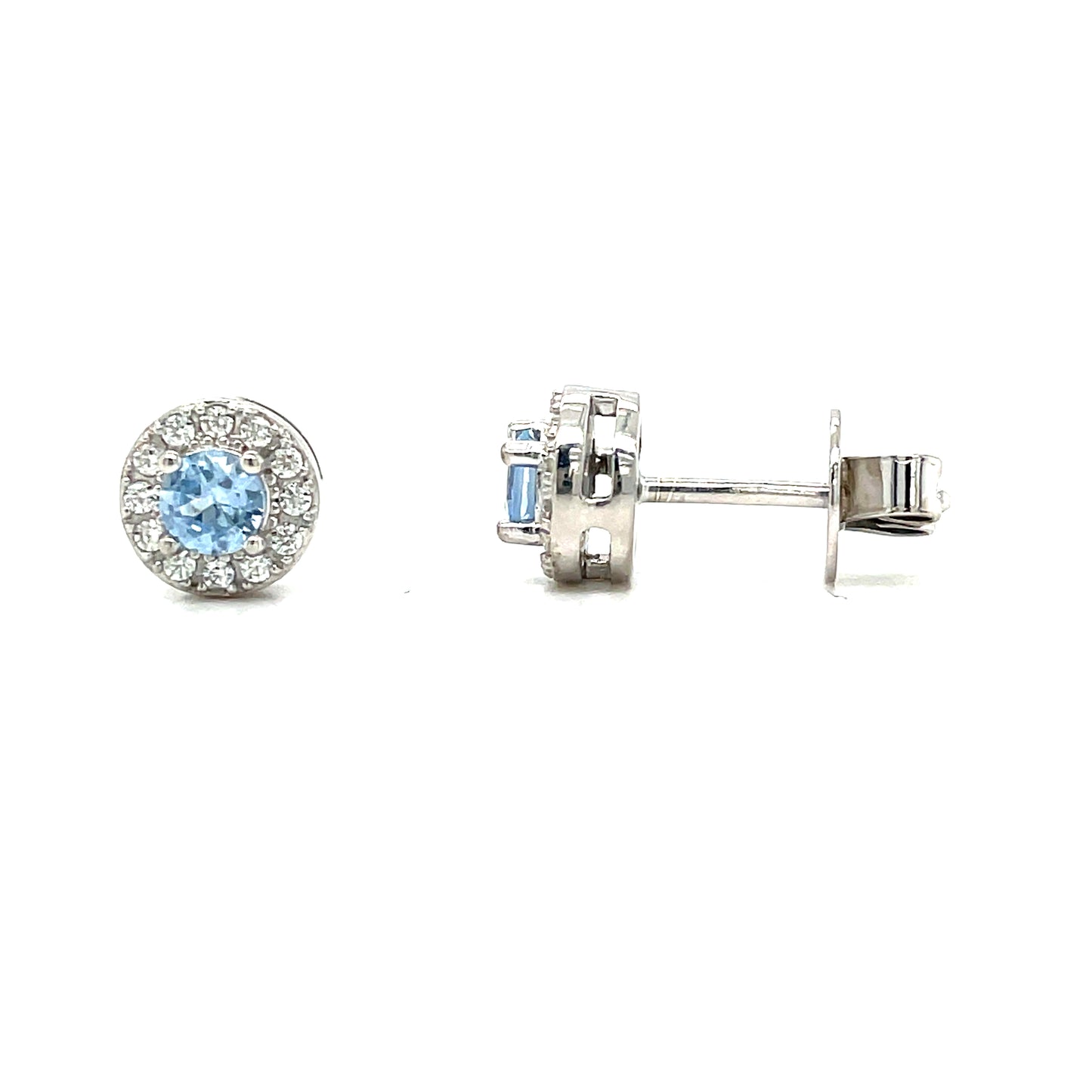 Sterling Silver Round Blue CZ Cluster Earrings