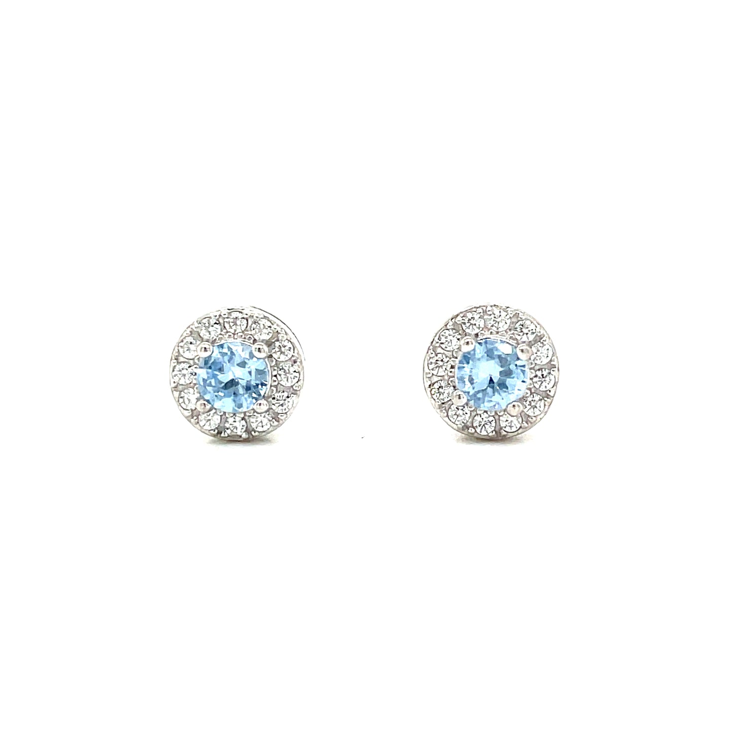 Sterling Silver Round Blue CZ Cluster Earrings