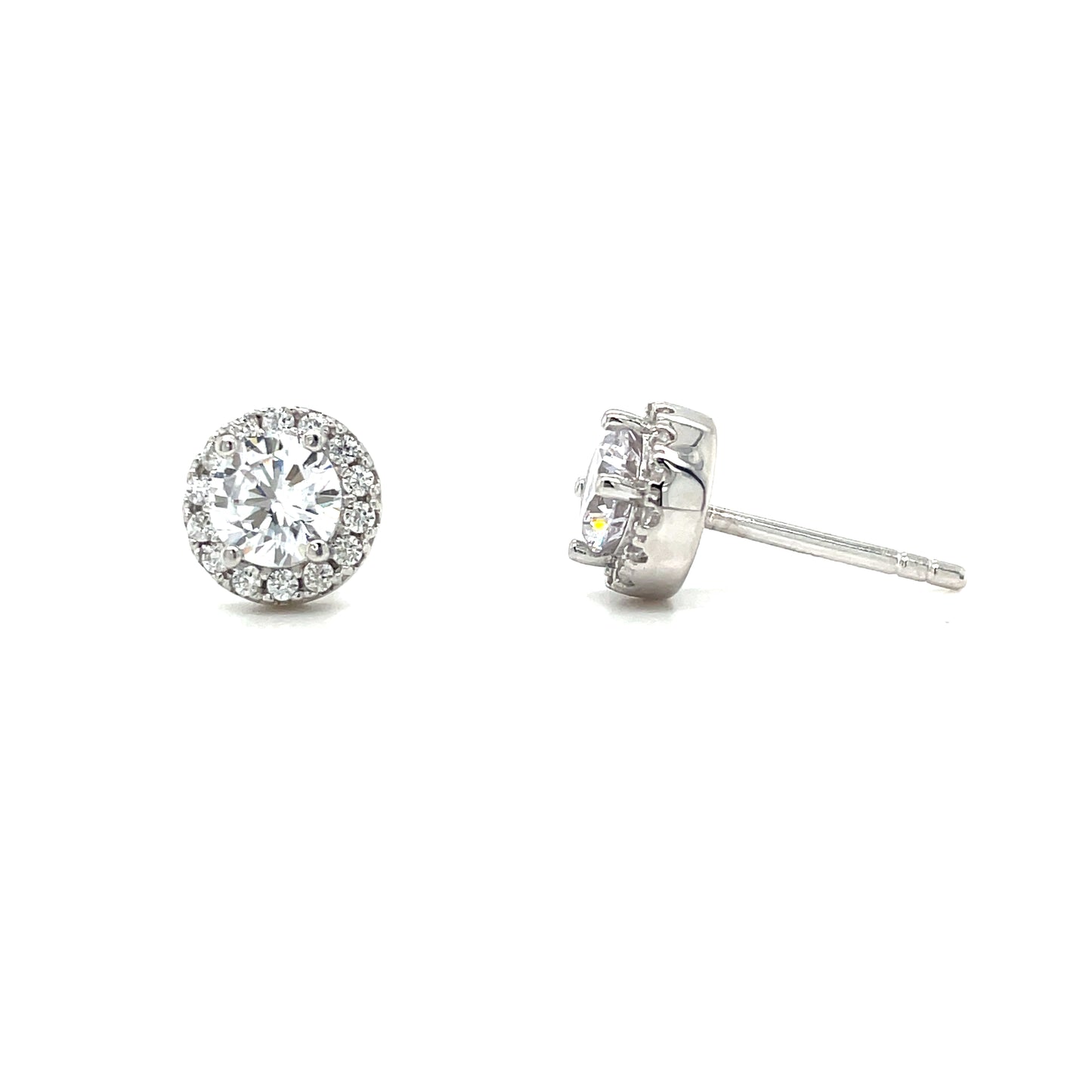 Sterling Silver Round CZ Cluster Stud Earrings