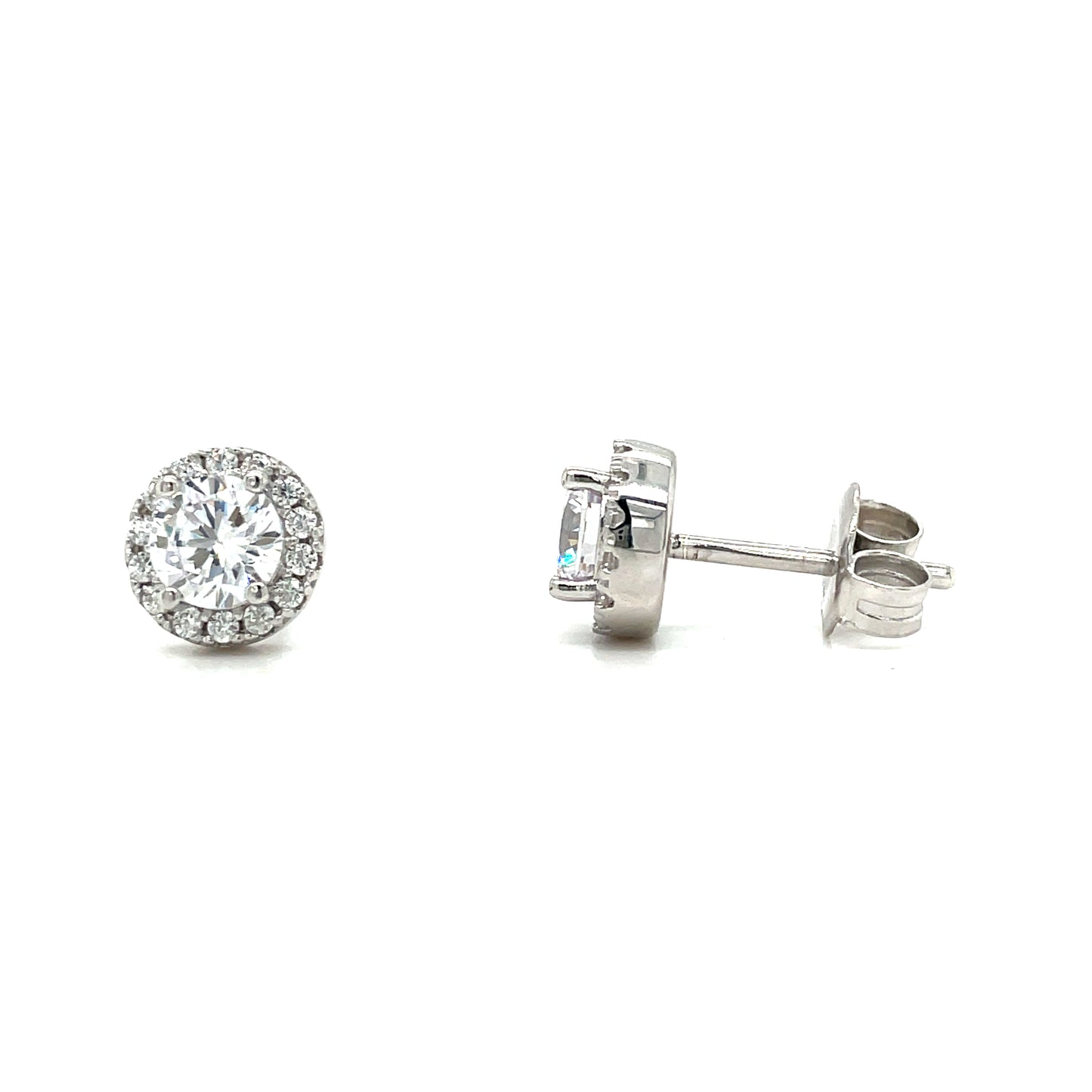 Sterling Silver Round CZ Cluster Stud Earrings