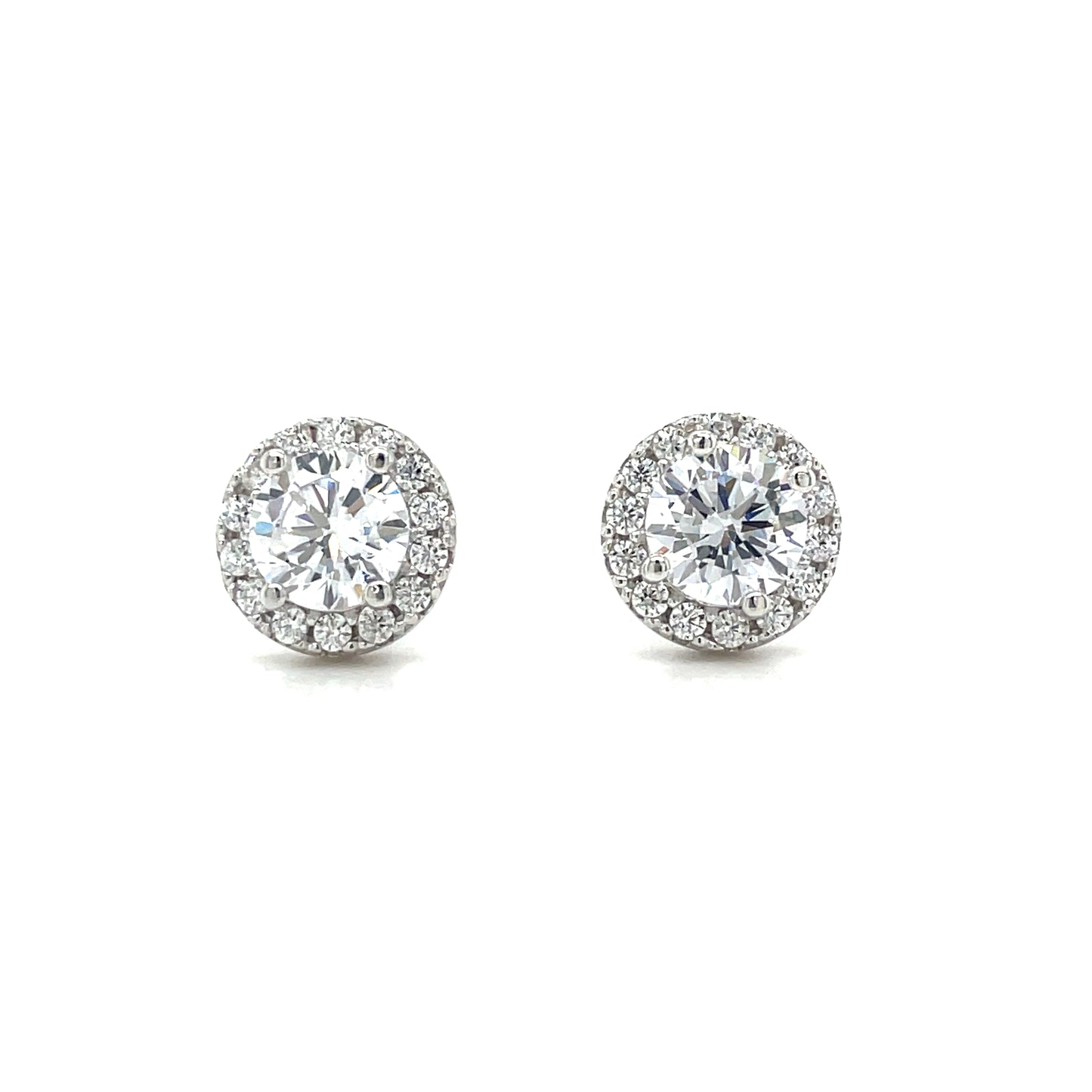 Sterling Silver Round CZ Cluster Stud Earrings