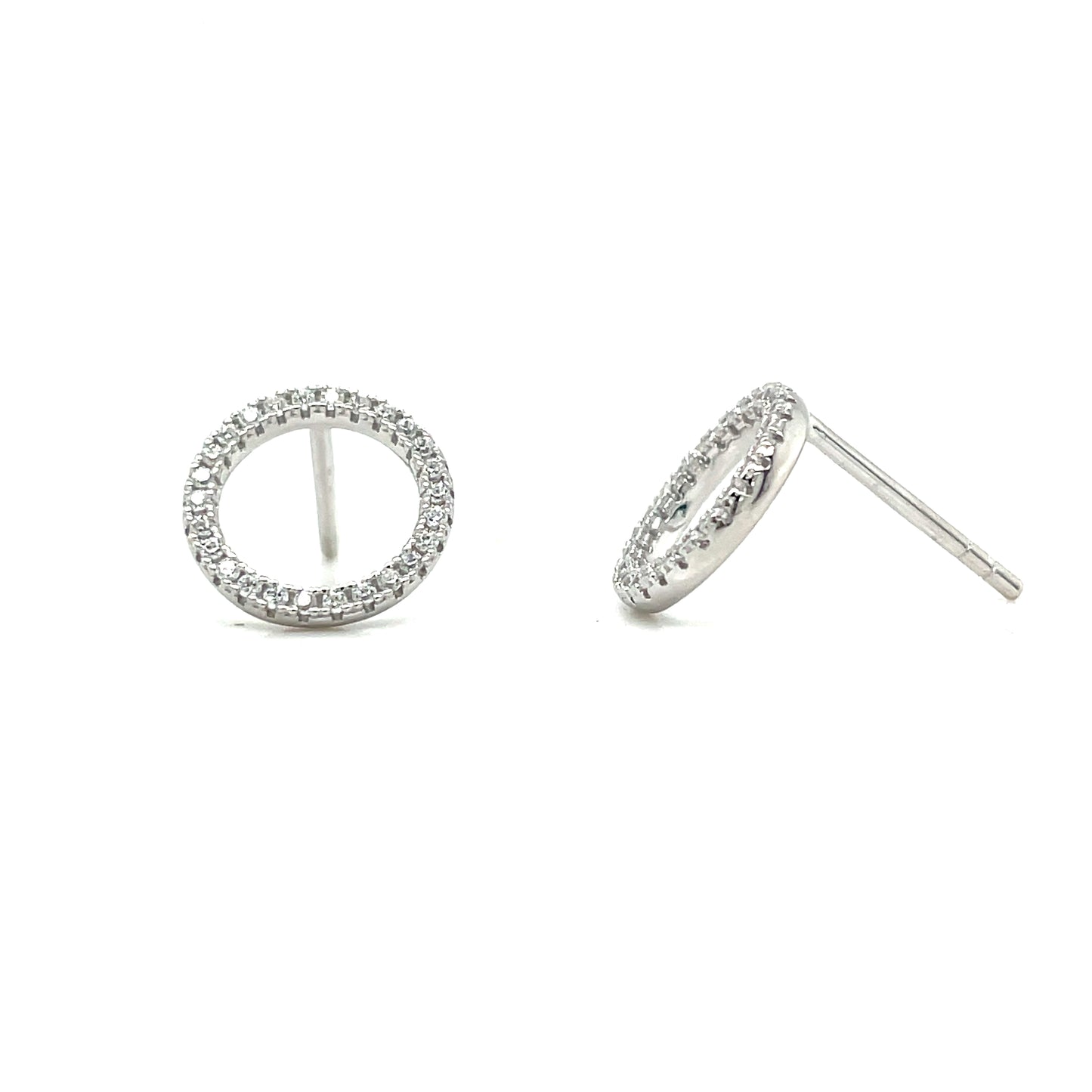 Sterling Silver Open CZ Circle Stud Earring