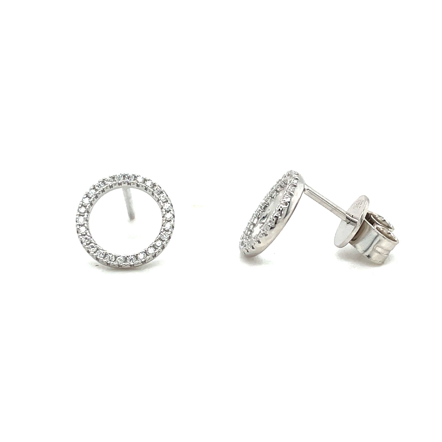 Sterling Silver Open CZ Circle Stud Earring