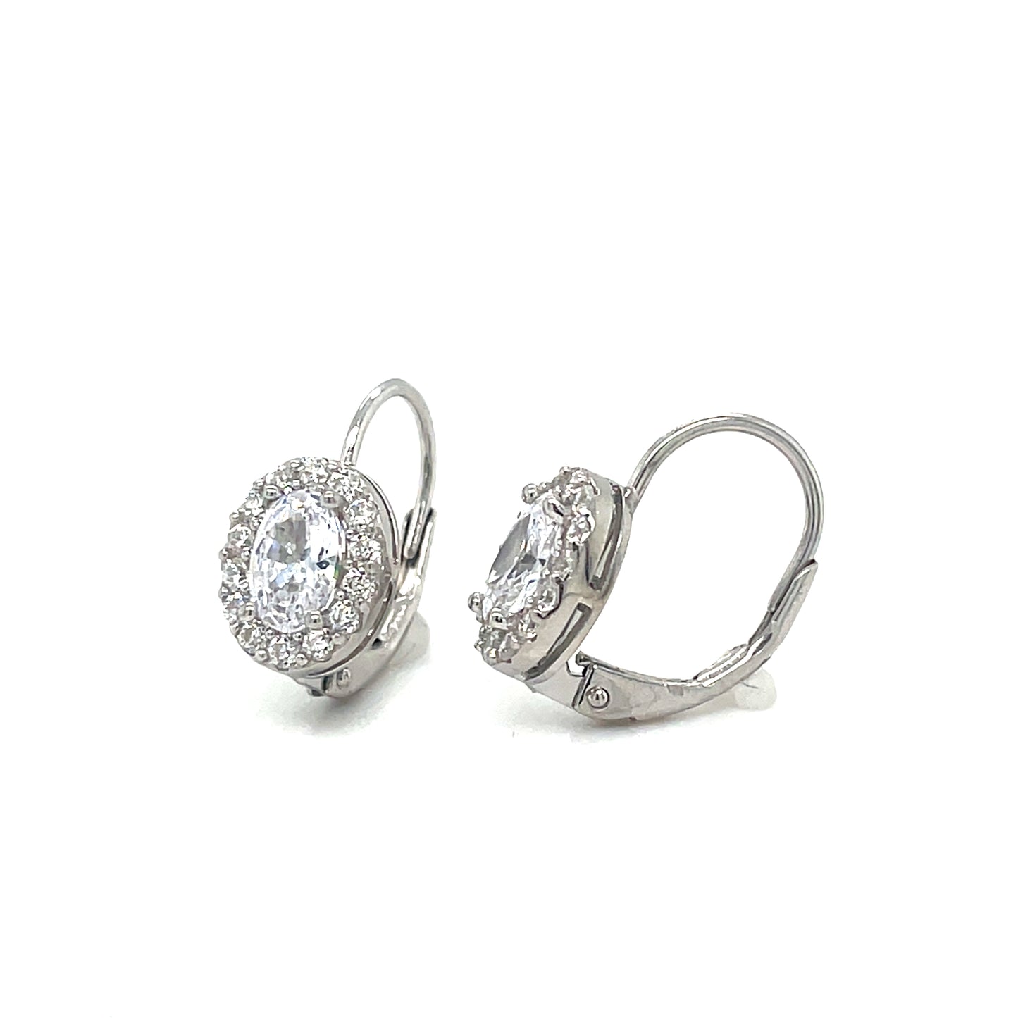 Sterling Silver Oval CZ Cluster Huggy Earrings