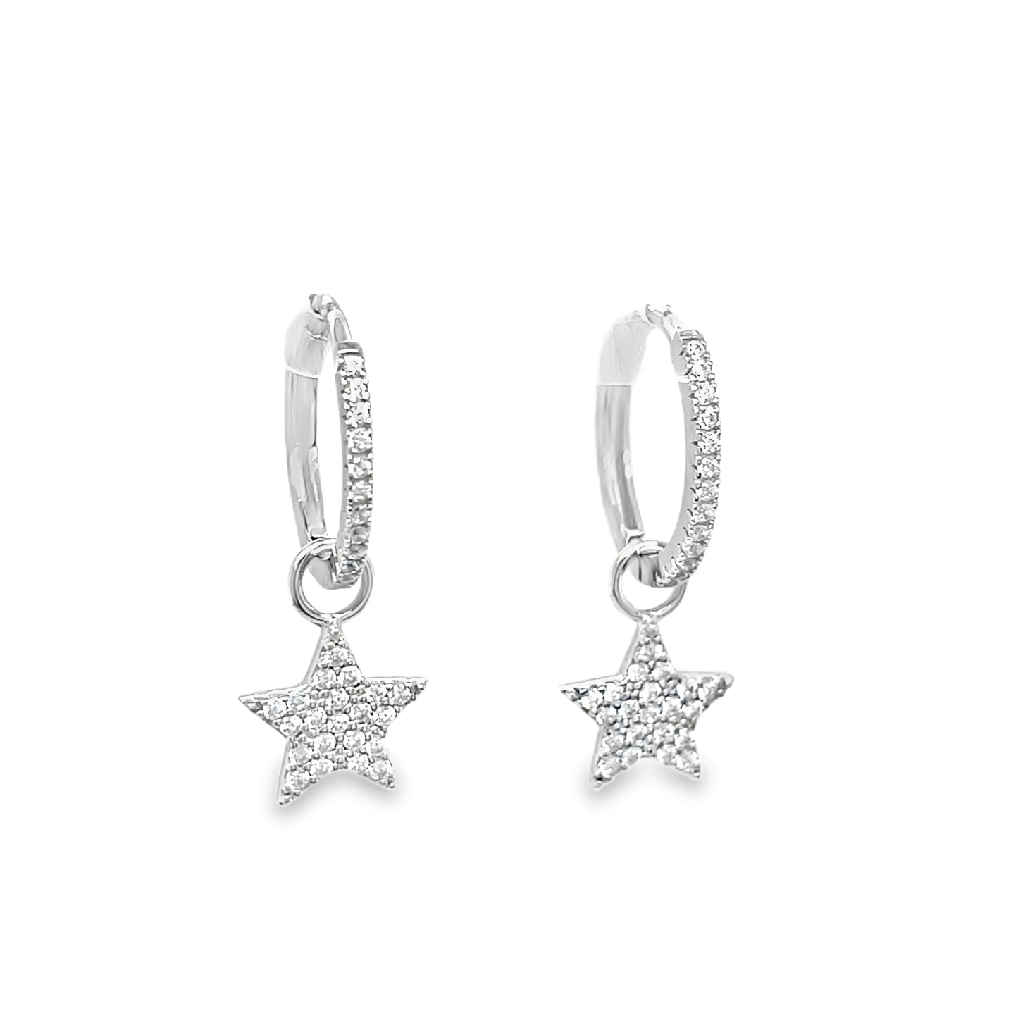 Sterling Silver CZ Huggy Star Drop Earrings