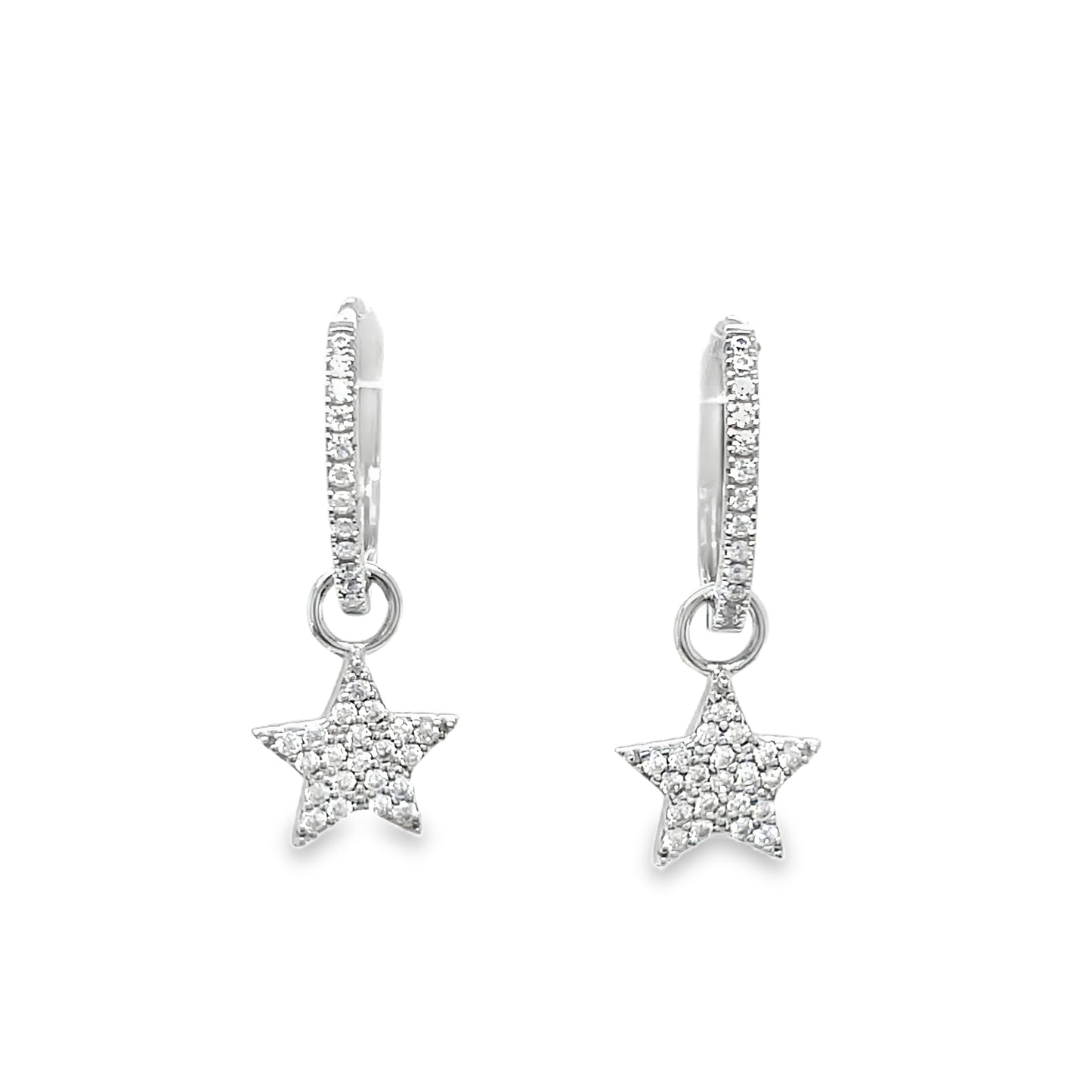 Sterling Silver CZ Huggy Star Drop Earrings