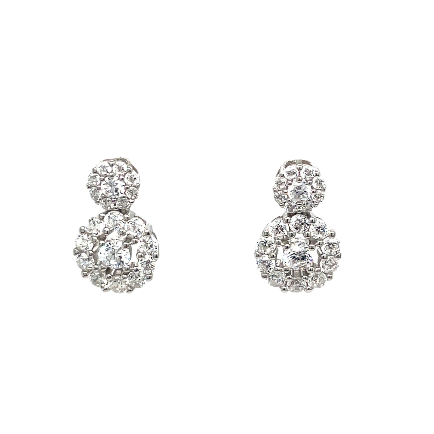 Sterling Silver Double CZ Cluster Drop Earrings