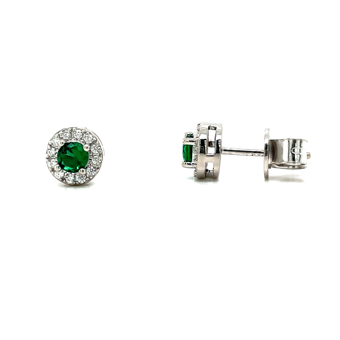 Sterling Silver Round White and Green CZ Cluster Stud Earring