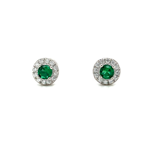 Sterling Silver Round White and Green CZ Cluster Stud Earring