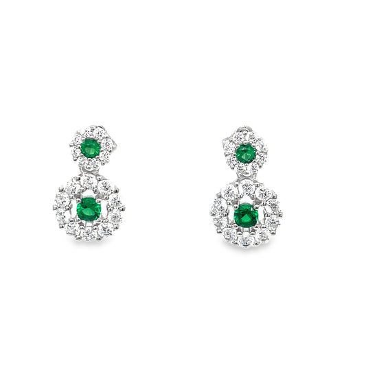 Sterling silver Green and White CZ Double Cluster Drop Earrings