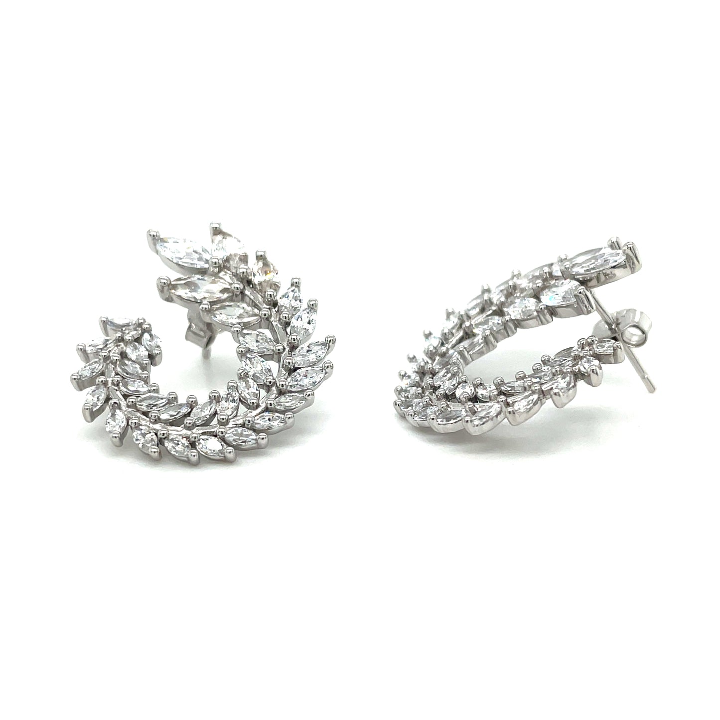 Sterling Silver Round Open Marquis Swirl Earrings