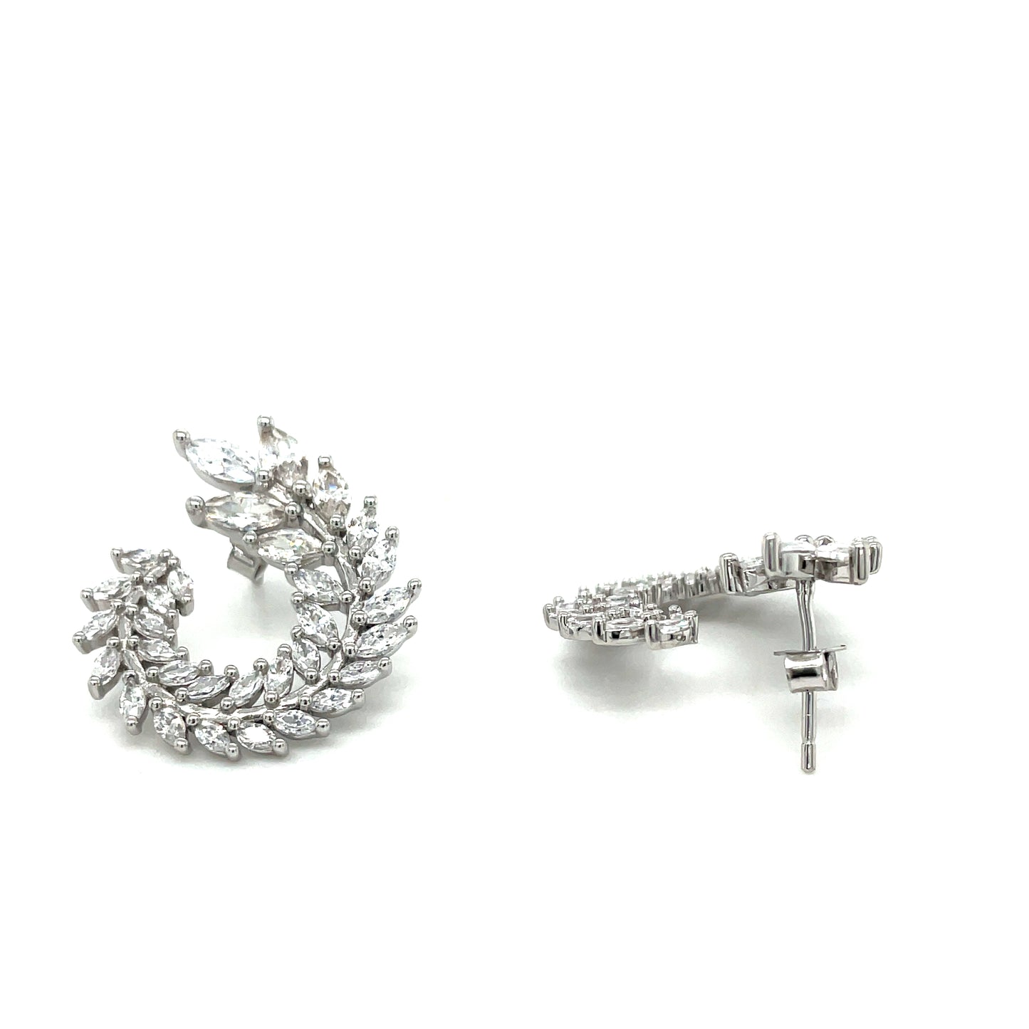 Sterling Silver Round Open Marquis Swirl Earrings